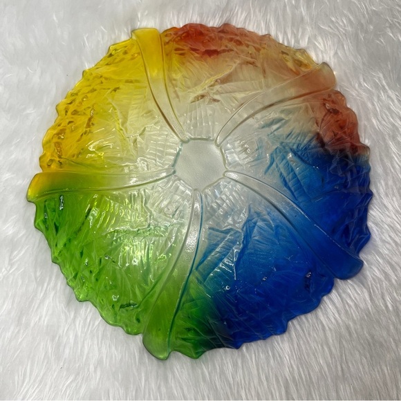 Vintage Mikasa Walther Rainbow Glass Curved Up Serving Plate 9" Sculpted Edge - Picture 3 of 7